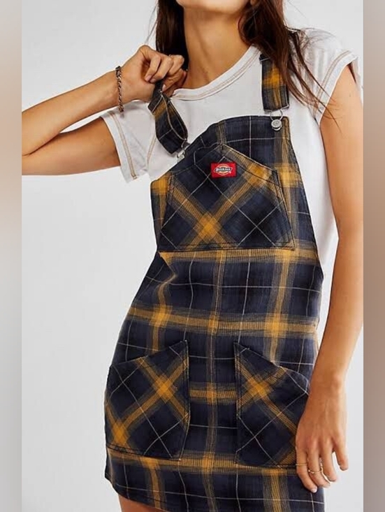 Dickies Dresses & Skirts - Dickies 2x Plus Navy and Mustard Plaid Overall Dress Nwt